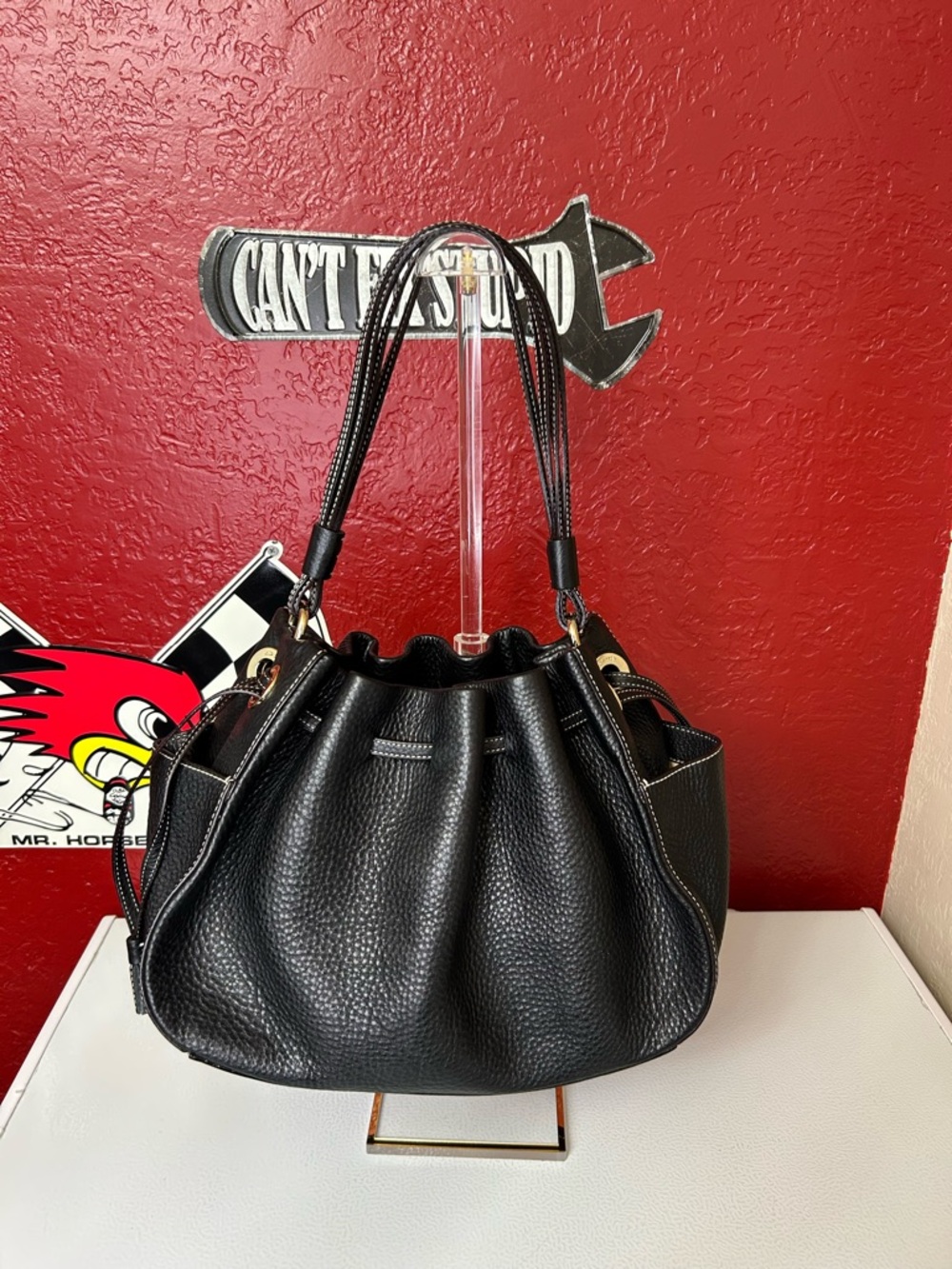 kate spade Black Pebbled Leather Drawstring Shoulder Bag